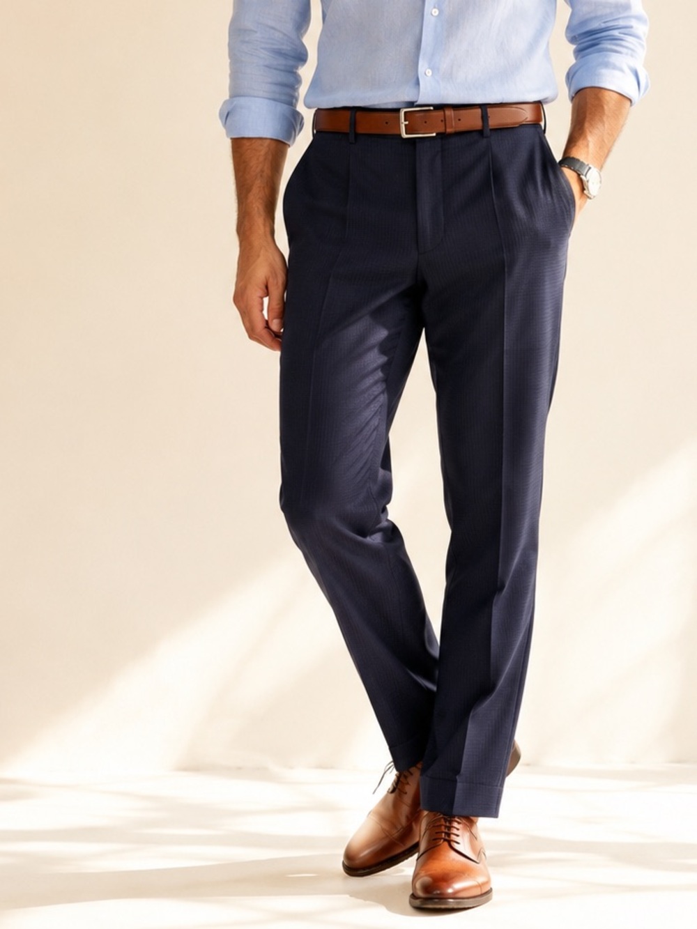 Canali Quiet Luxury Dress Pants Tonal Micro Plaid Navy Size 38 x 29.5